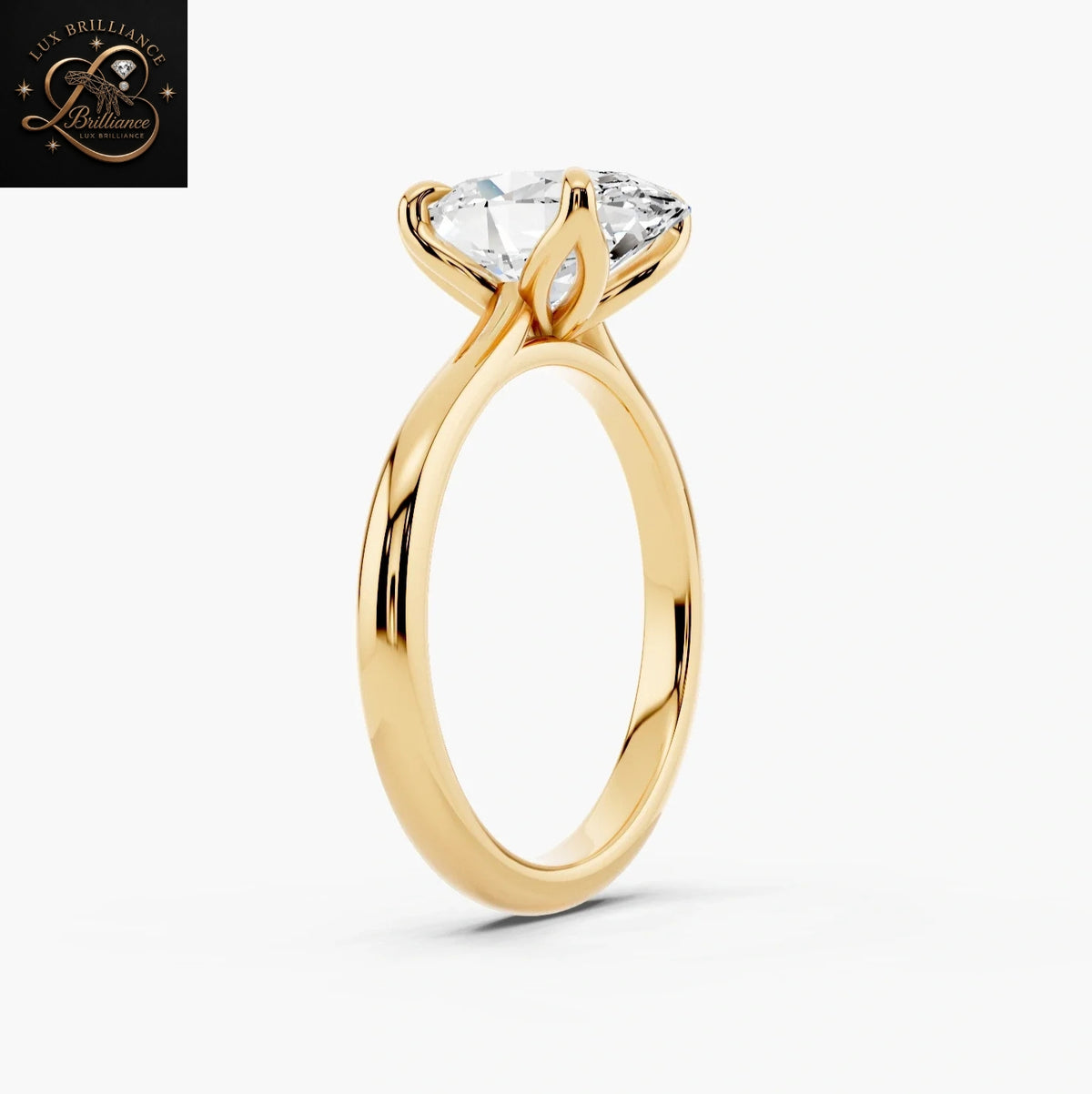 Oval Cut Solitaire Engagement Ring with Floral Petal Basket in 14K Yellow Gold