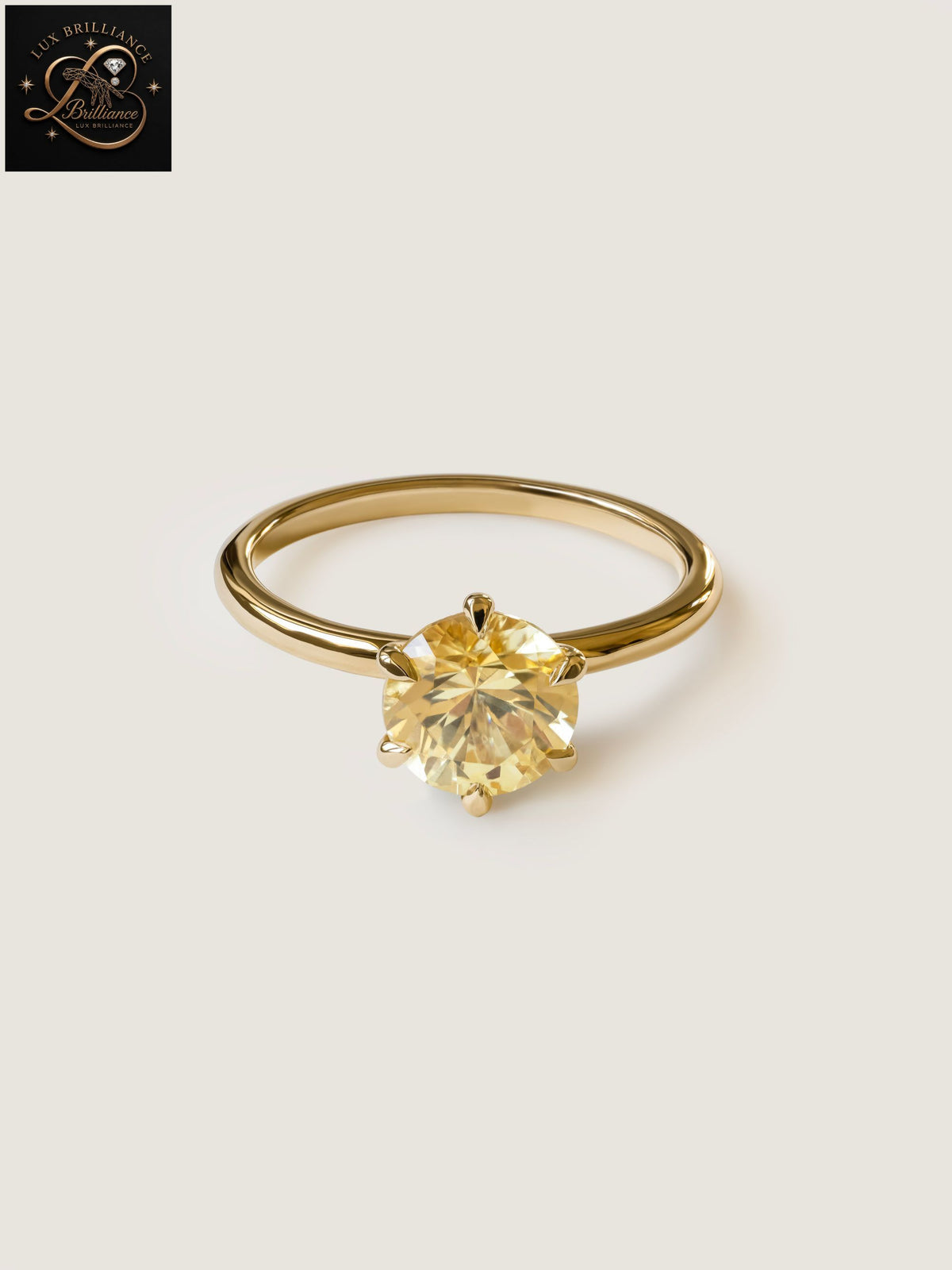 Modern Round Canary Yellow Gemstone Ring | Solitaire Yellow Gold Ring| Anniversary Jewelry