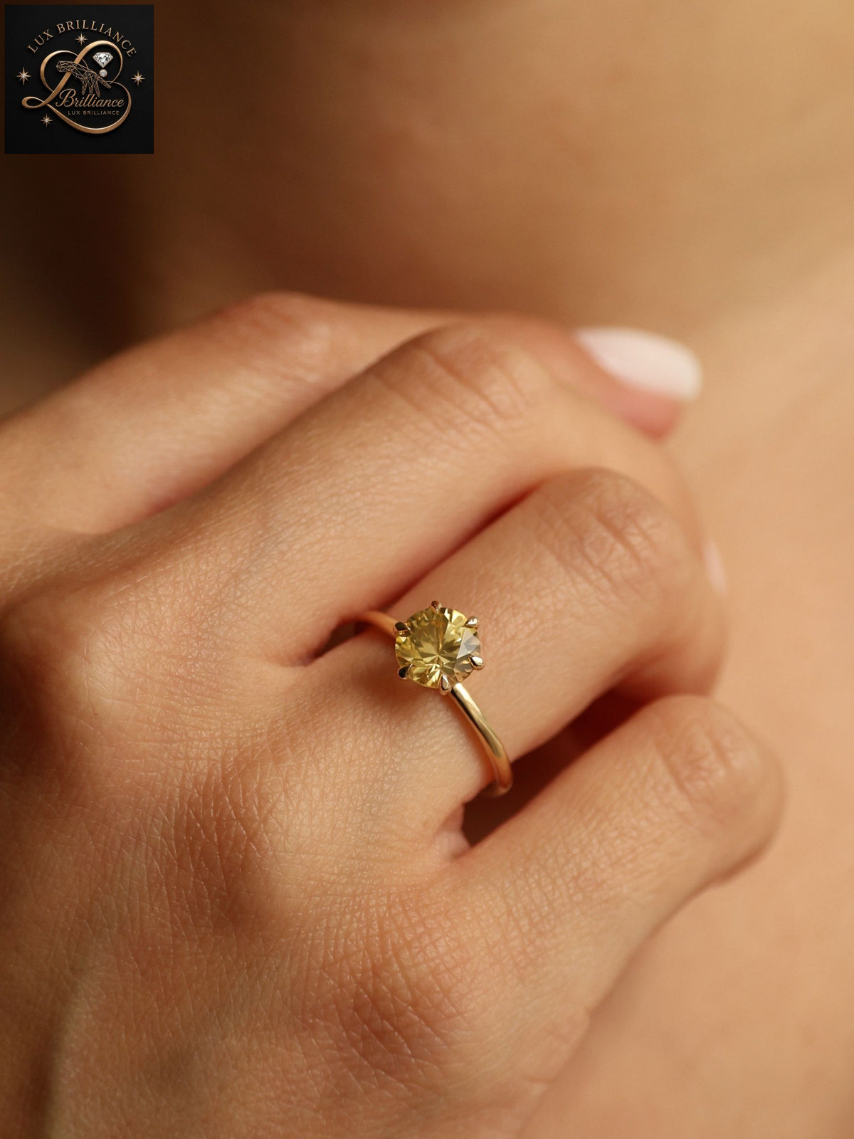 Modern Round Canary Yellow Gemstone Ring | Solitaire Yellow Gold Ring| Anniversary Jewelry