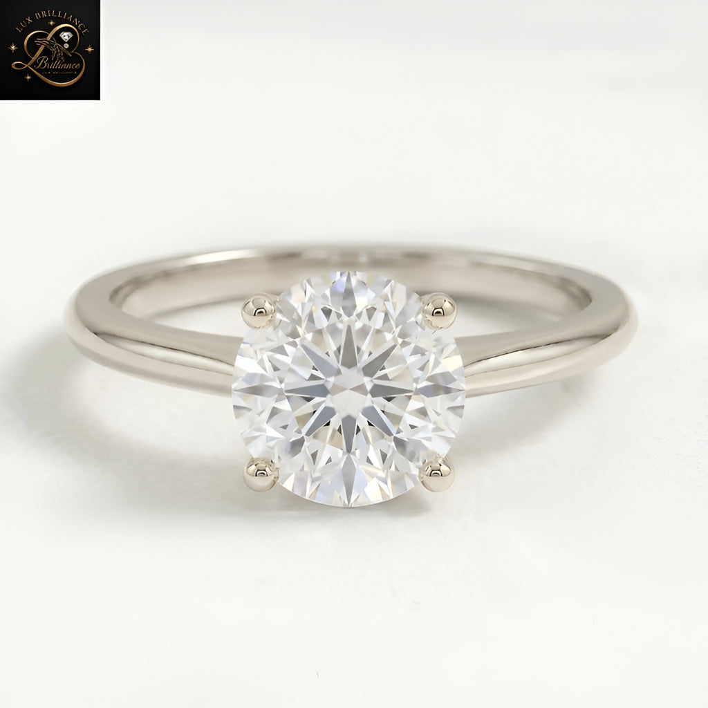 Unique 6-Prong Round Solitaire Engagement Ring | Brilliant Lab Diamond sleek Plain Band | Gift For Her