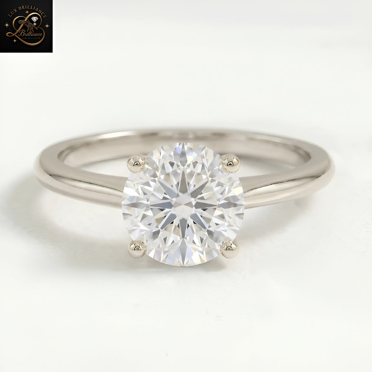 Classic Round Solitaire Engagement Ring | Brilliant Lab Diamond 4-Prong sleek Plain Band | Gift For Her (Copy)