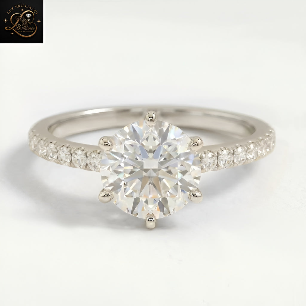 Solitaire Round Cut Engagement Ring | 18K Lab Ground 6 Prong - Pave Diamond Ring | Gift For Her (Copy) (Copy)