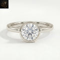 Round Cut Bezel Set Solitaire Engagement Ring | 18K White Gold Lab Ground Diamond Ring | Gift For Her