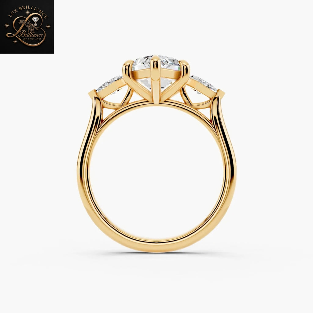 Marquise Diamond Three Stone Engagement Ring | Kite Cut Accent Band