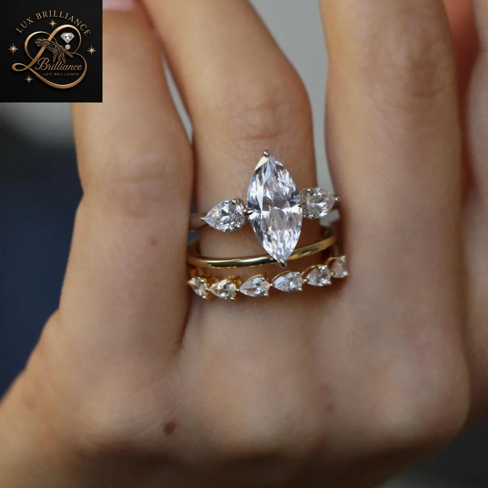 Marquise Cut Diamond Three Stone Engagement Ring with  White Gold / gift for her (Copy) (Copy)