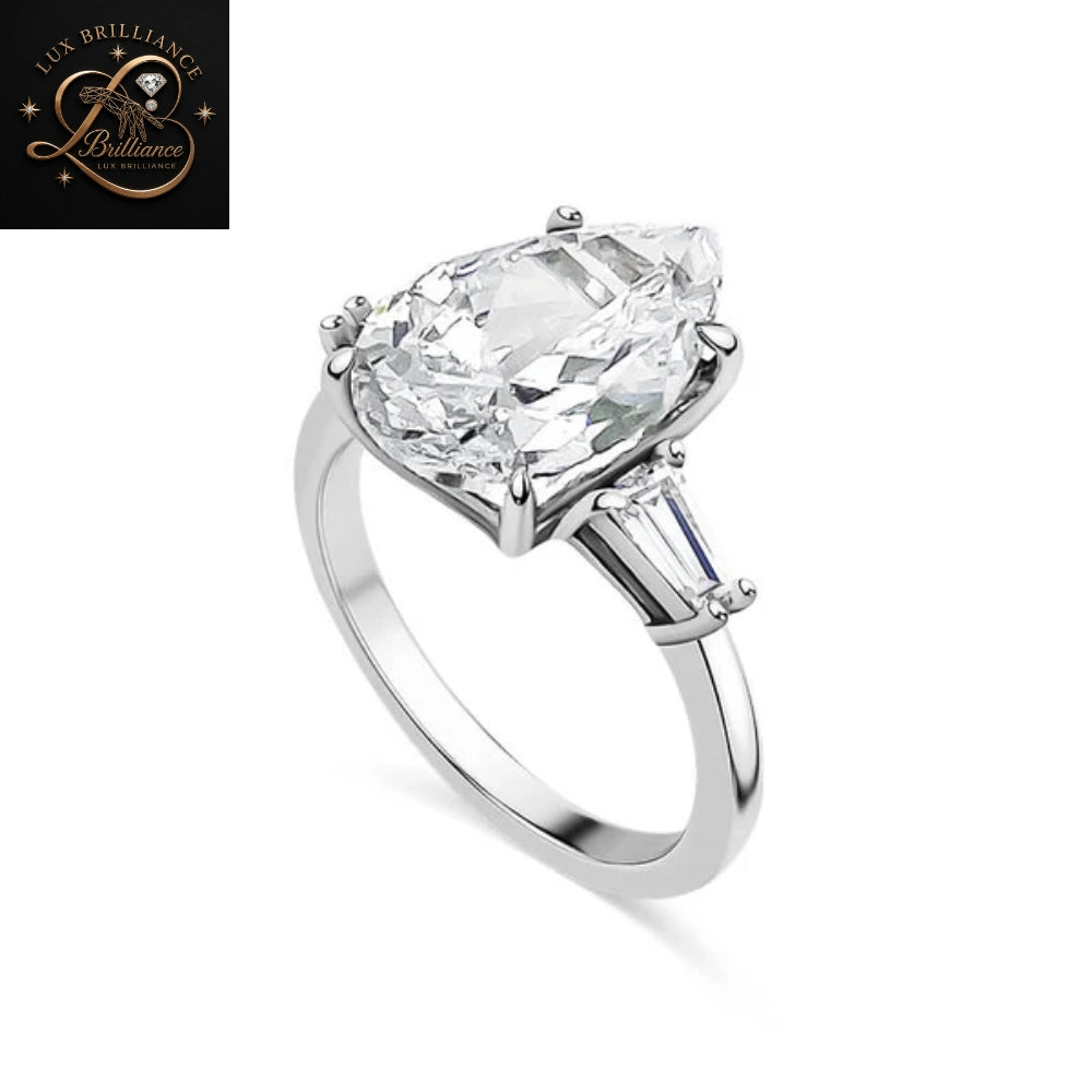 2Ct Pear Cut Diamond Engagement Ring | Teardrop Baguette Side Stones Ring | Anniversary Gift (Copy)