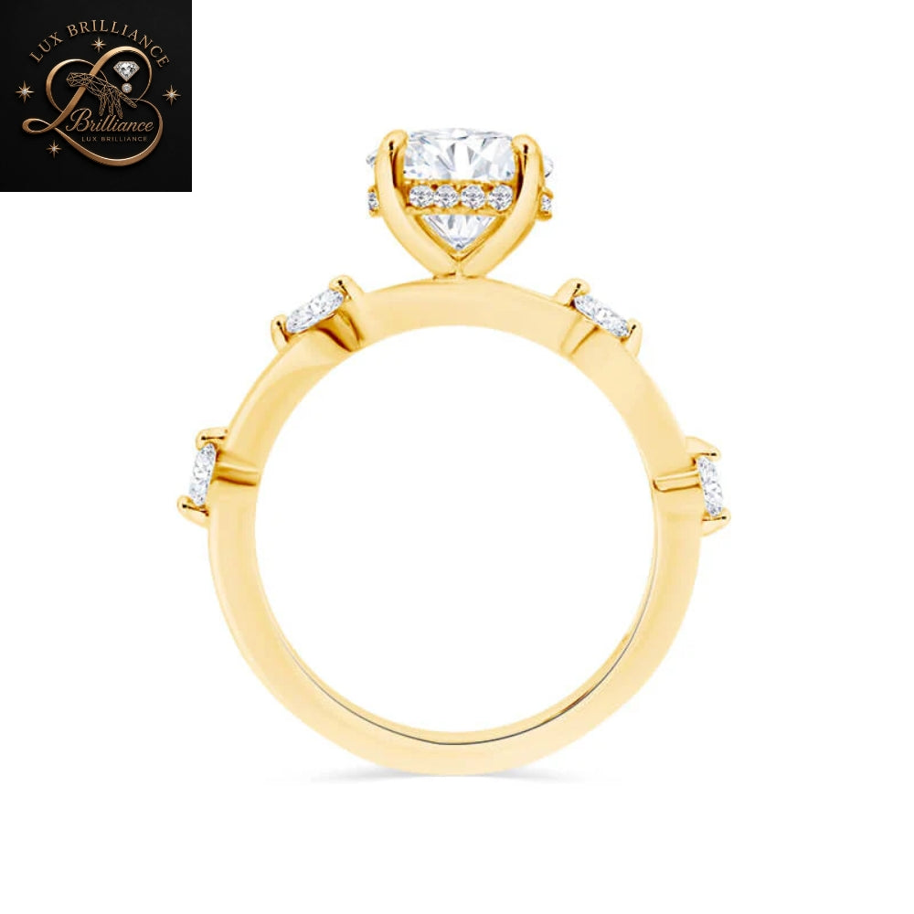 Unique Oval Cut Diamond Engagement Ring with  in 14K / 18K Yellow Gold | Wedding Ring For Her