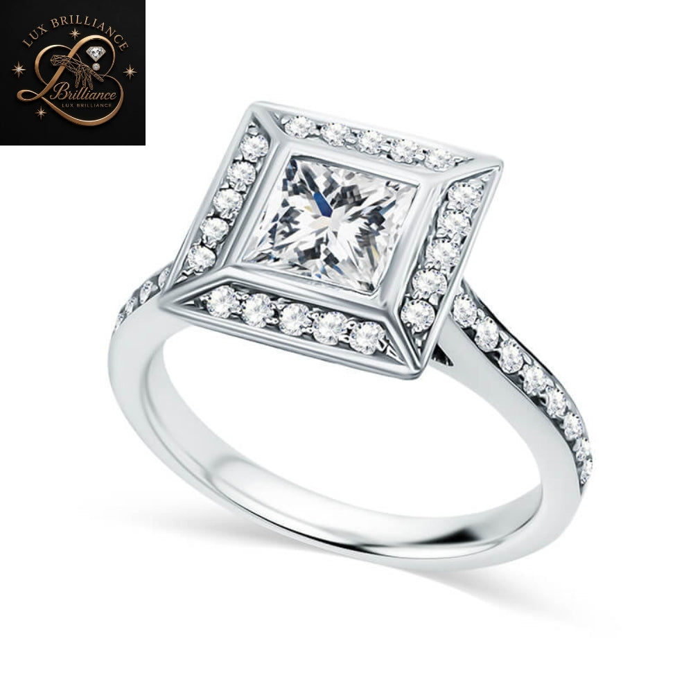 Princess Cut Diamond Halo Engagement Ring | Vintage Inspired Wedding Ring | Gift For Her