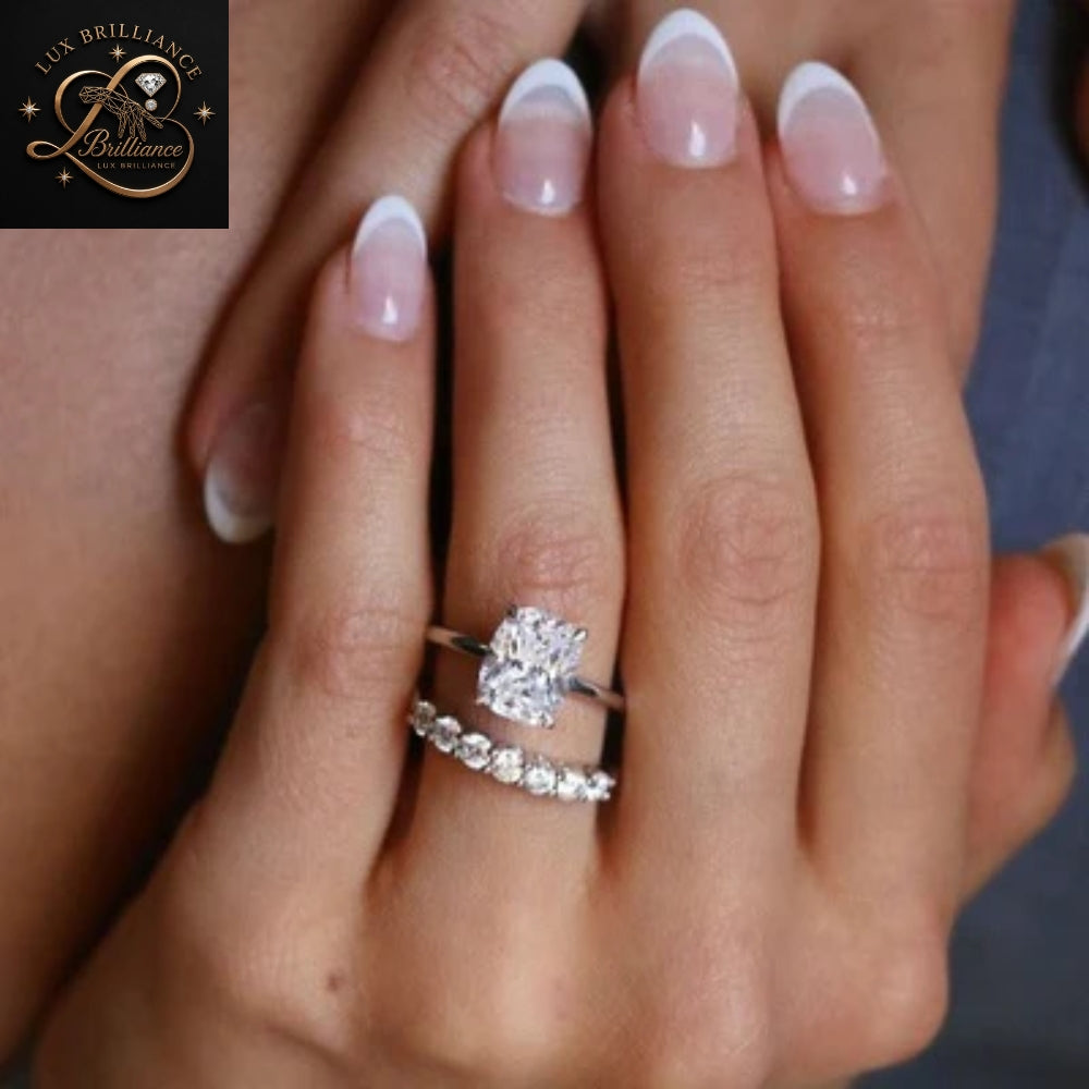 Elongated Cushion Cut Diamond Engagement Ring | 18k White Gold Ring | Gift For Ring