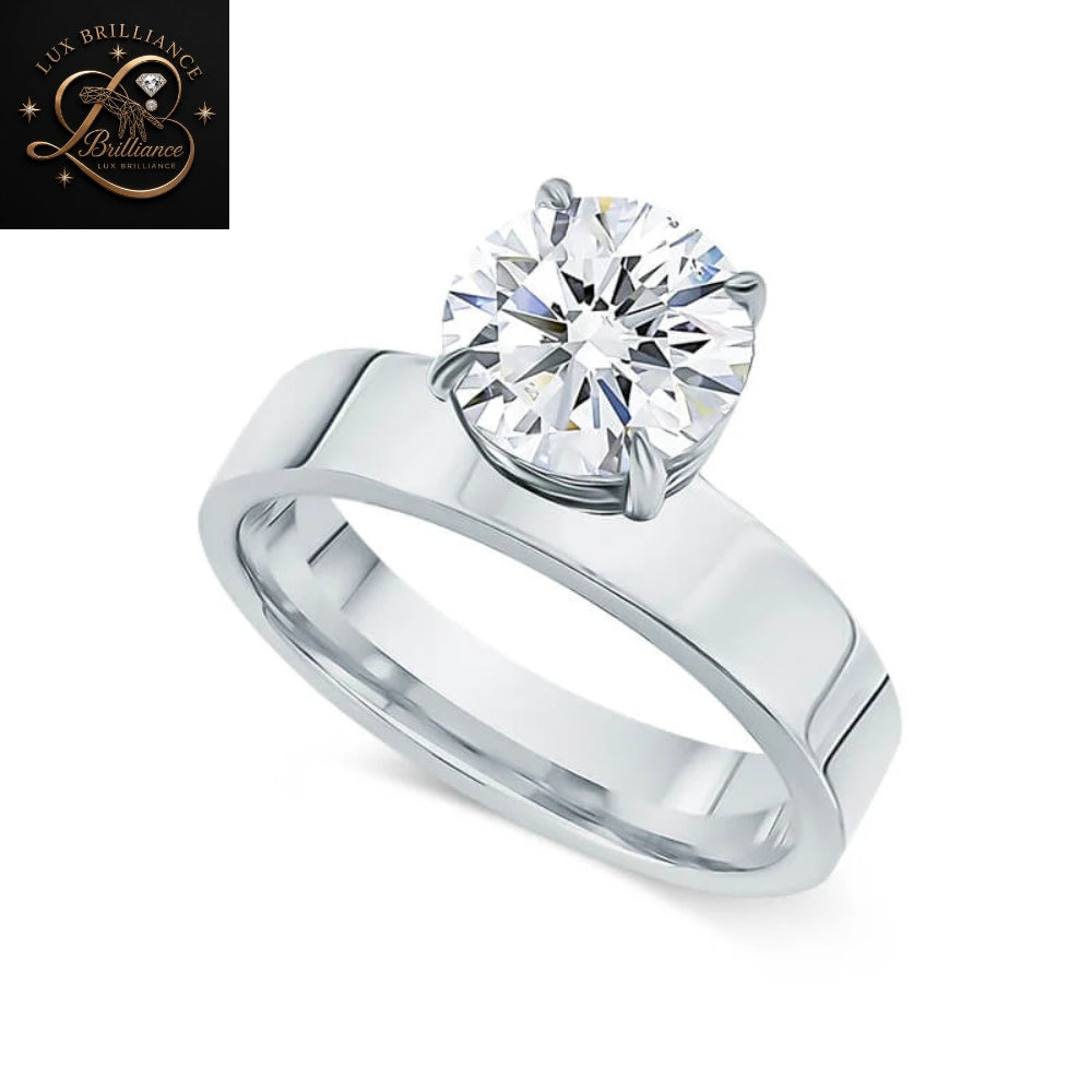 3Ct Round Diamond Solitaire Ring | Modern Wide Band Ring | Primes Ring