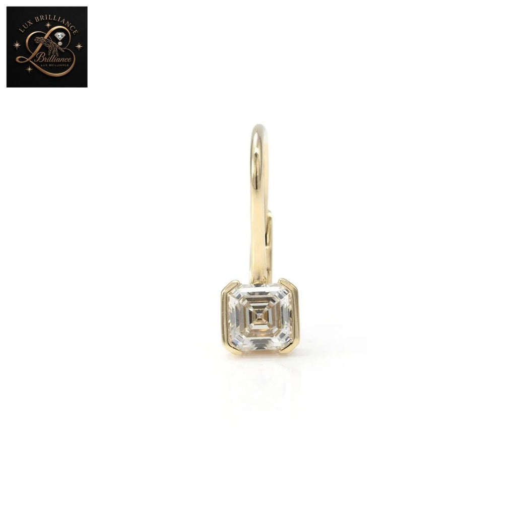 Bezel Set Asscher Cut Diamond Lever back Earrings | Solid Gold Solitaire Dangles