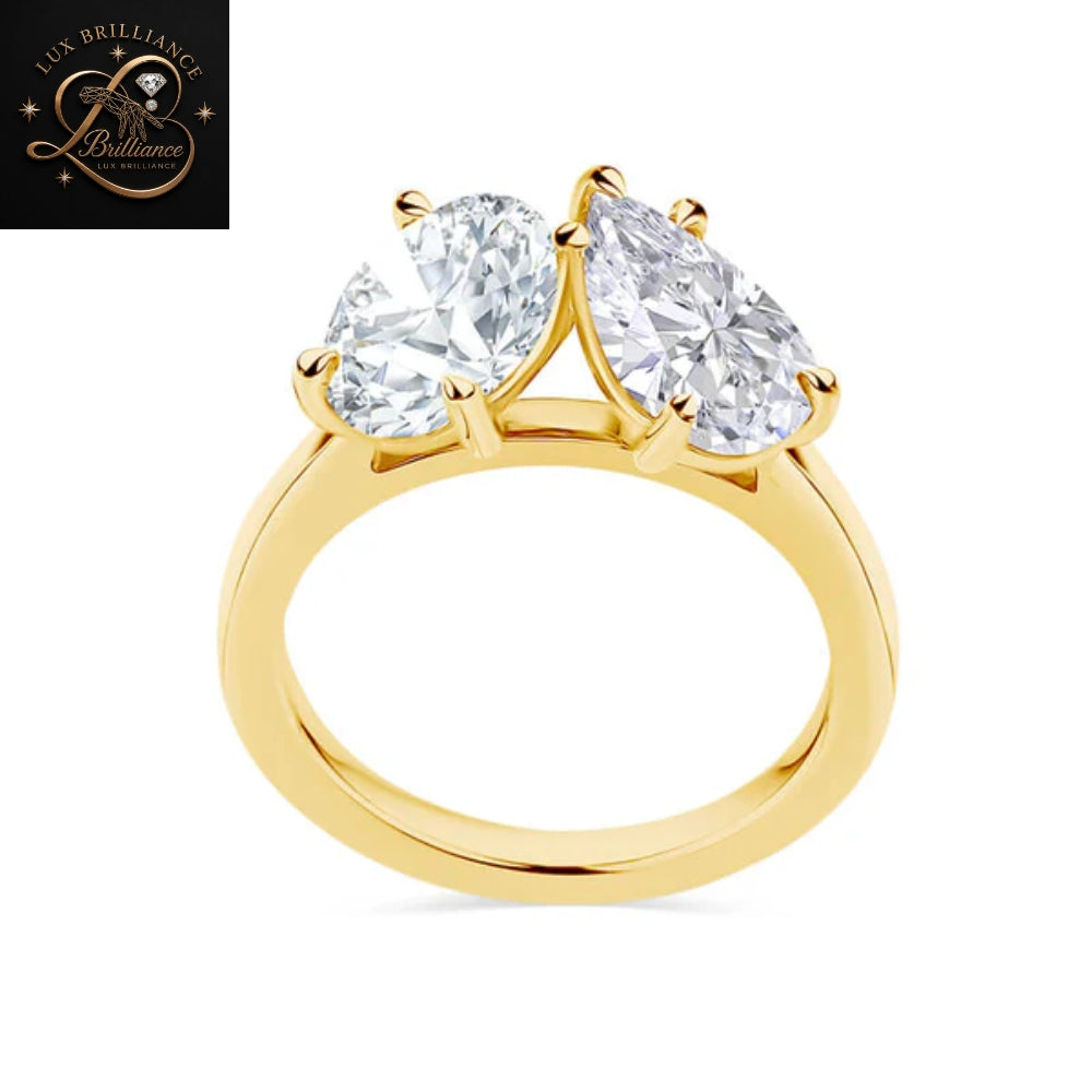 Toi et Moi Oval & Pear Cut Diamond Engagement Ring in 14K / 18K Yellow Gold | Gift For Her