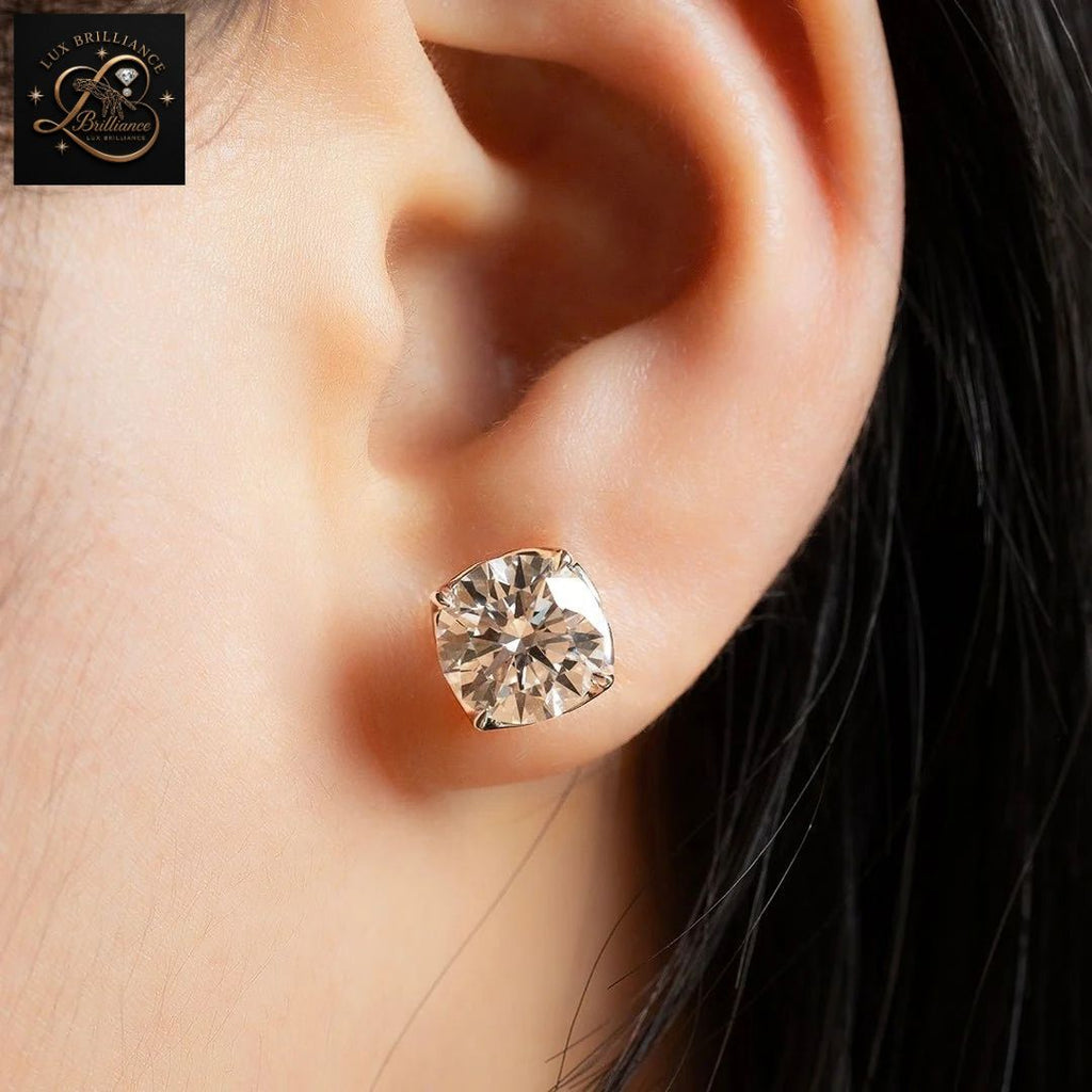 14K Gold Princess Cut Diamond Solitaire Stud Earrings | Screw Backs