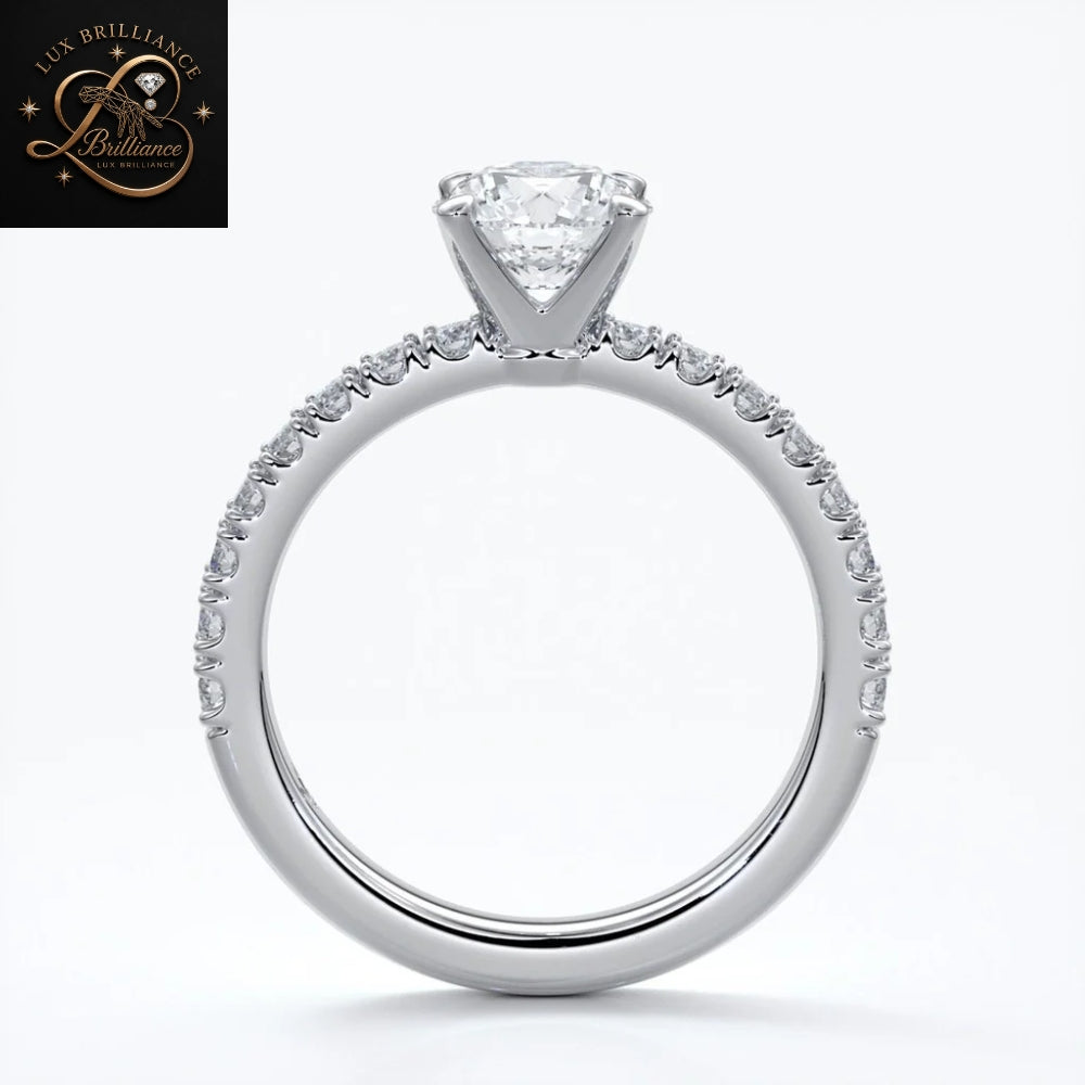 Half-Eternity Round Cut Engagement Ring | Lab Ground Shared Prong - Pave Diamond Ring | Gift For Her (Copy) (Copy) (Copy)