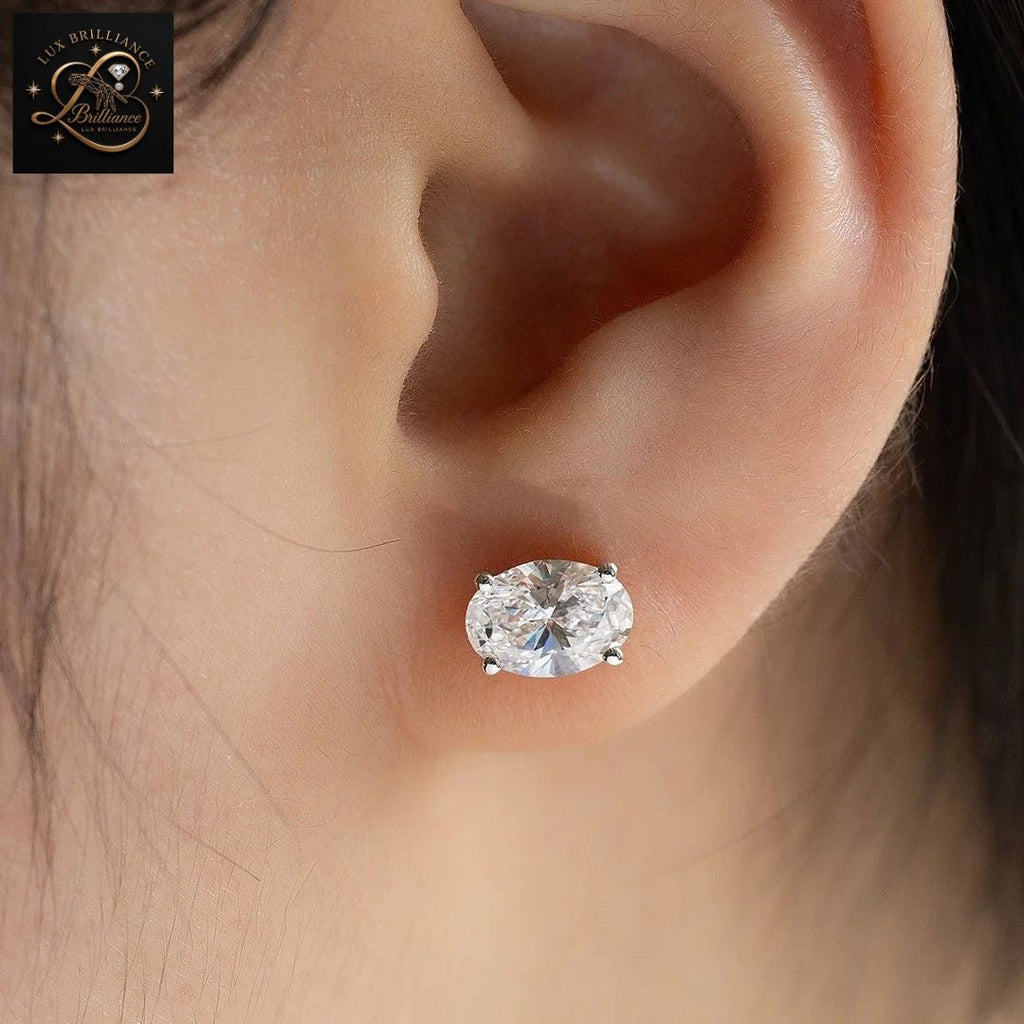 Oval Diamond Solitaire Screw Back Stud Earrings | Solid 14K Gold