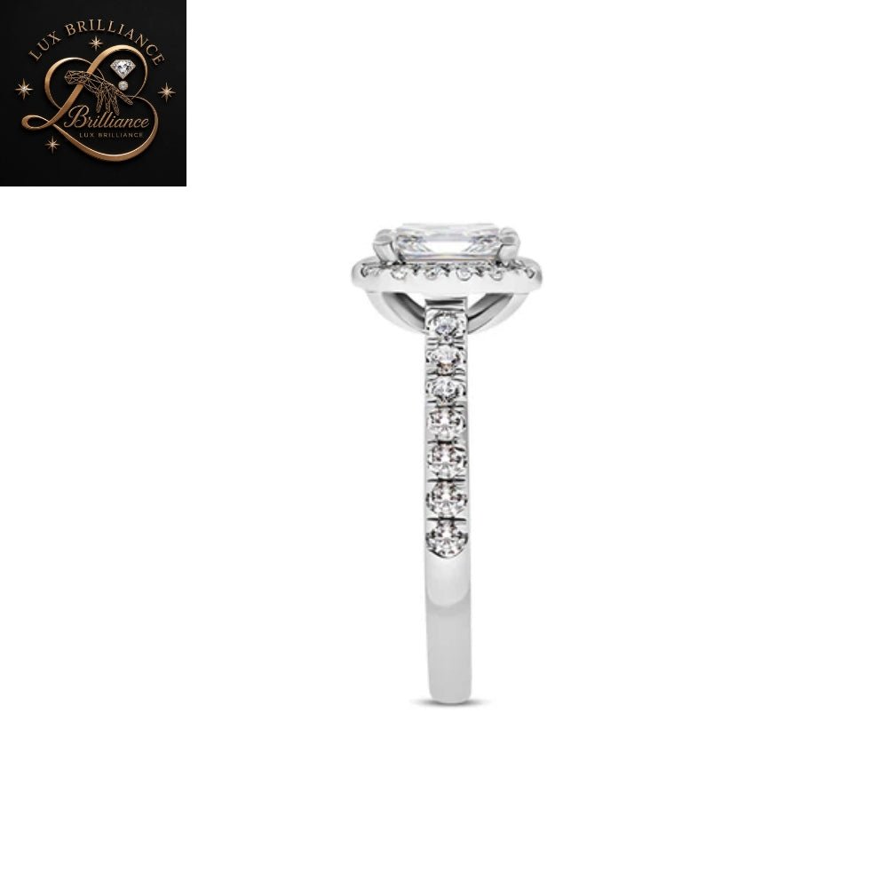 Emerald Cut Diamond Engagement Ring | Halo Solitaire White Gold Ring | Engagement Ring