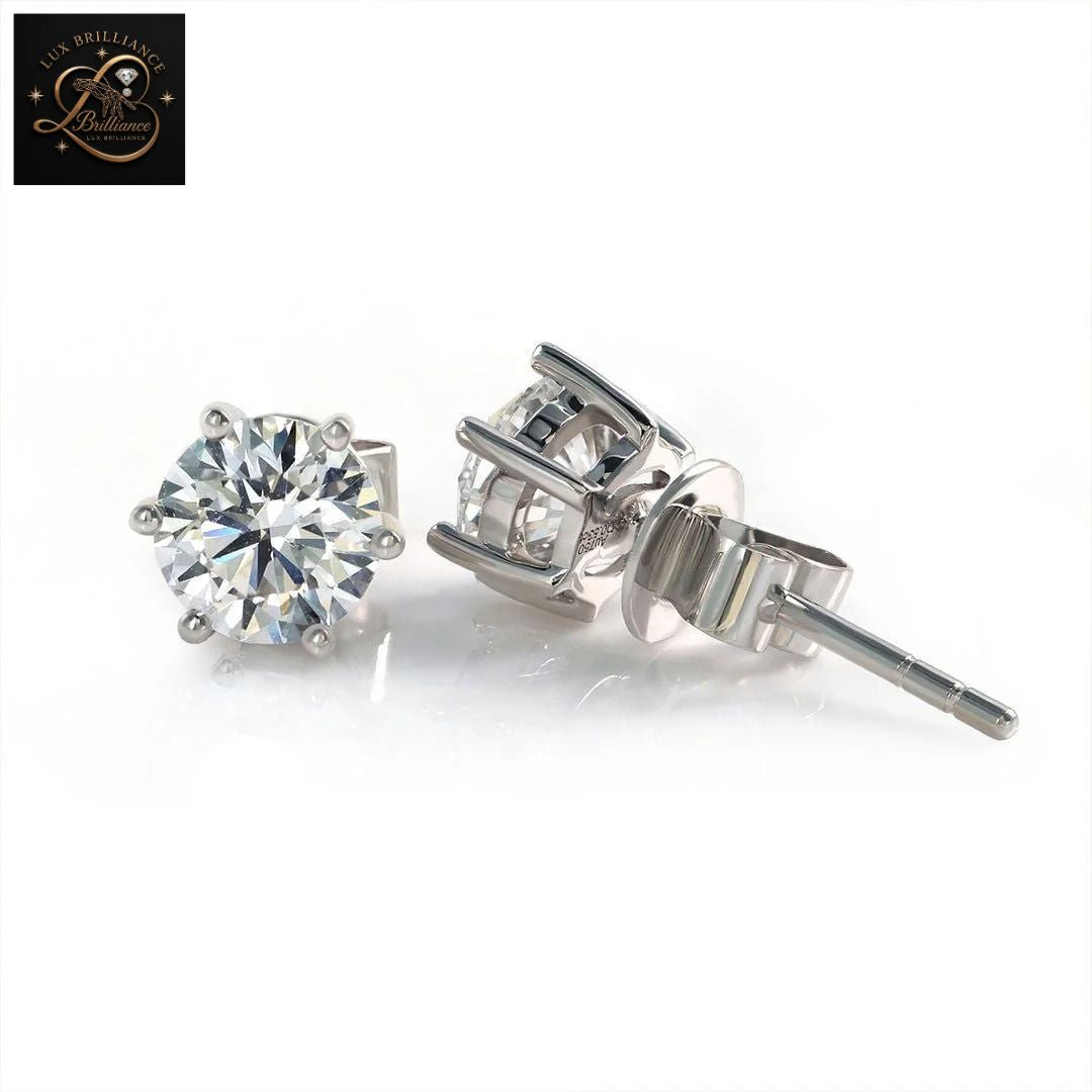 Classic 6-Prong Round Diamond Solitaire Studs | Solid White Gold