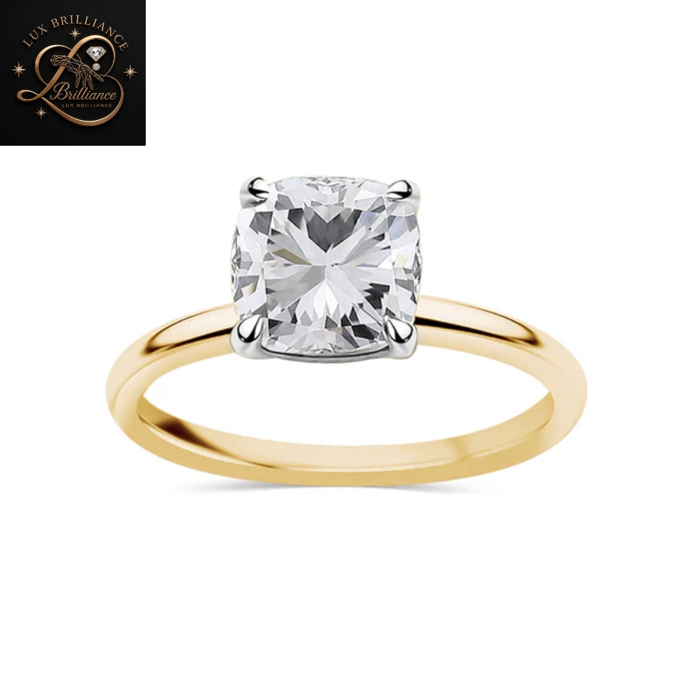 14K Yellow Gold Cushion Cut Diamond Engagement Ring | Classic Solitaire Ring  | Gift For Her