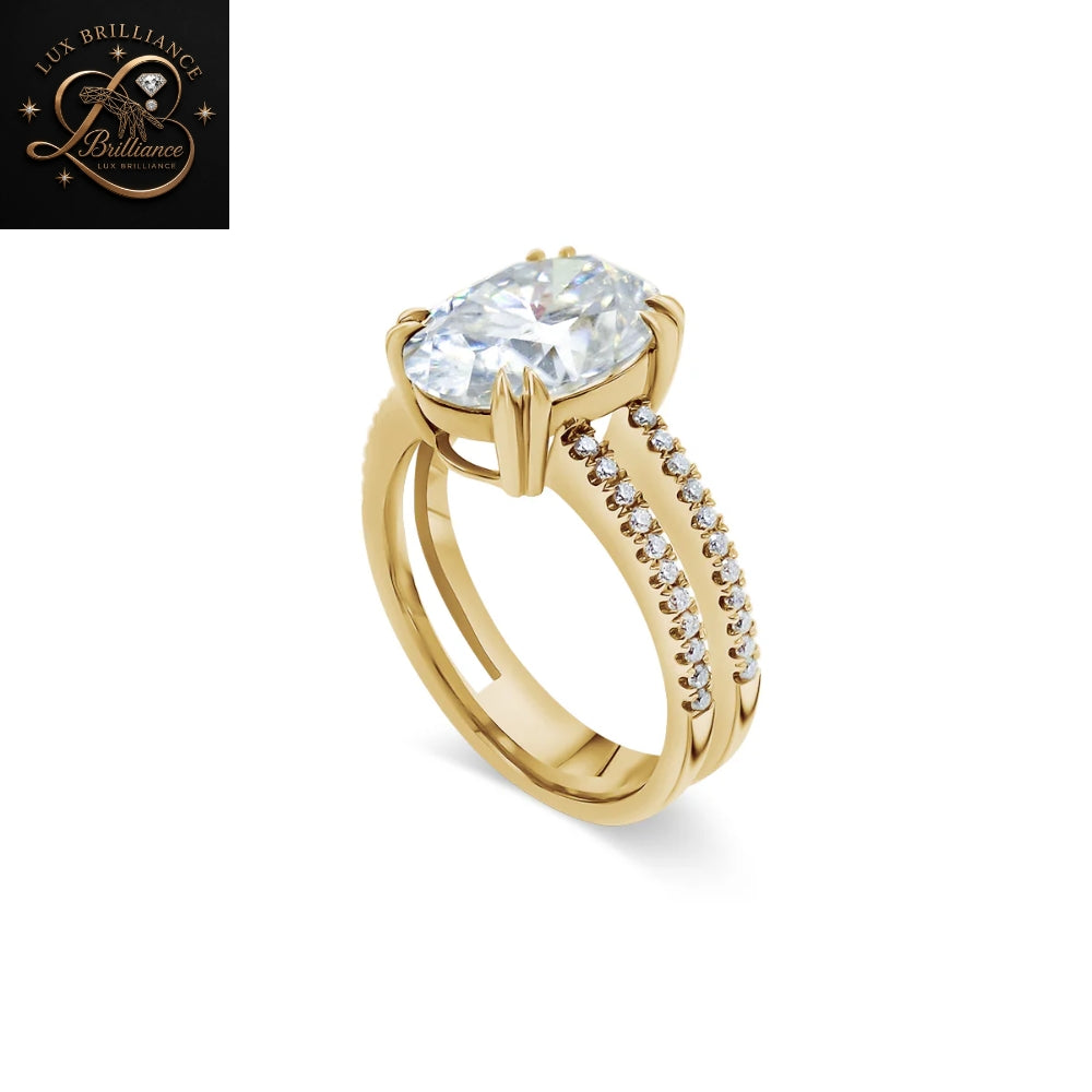 Oval Diamond Split Band Engagement Ring | Trendy Split Shank Solitaire Gold Ring | Gift For Her