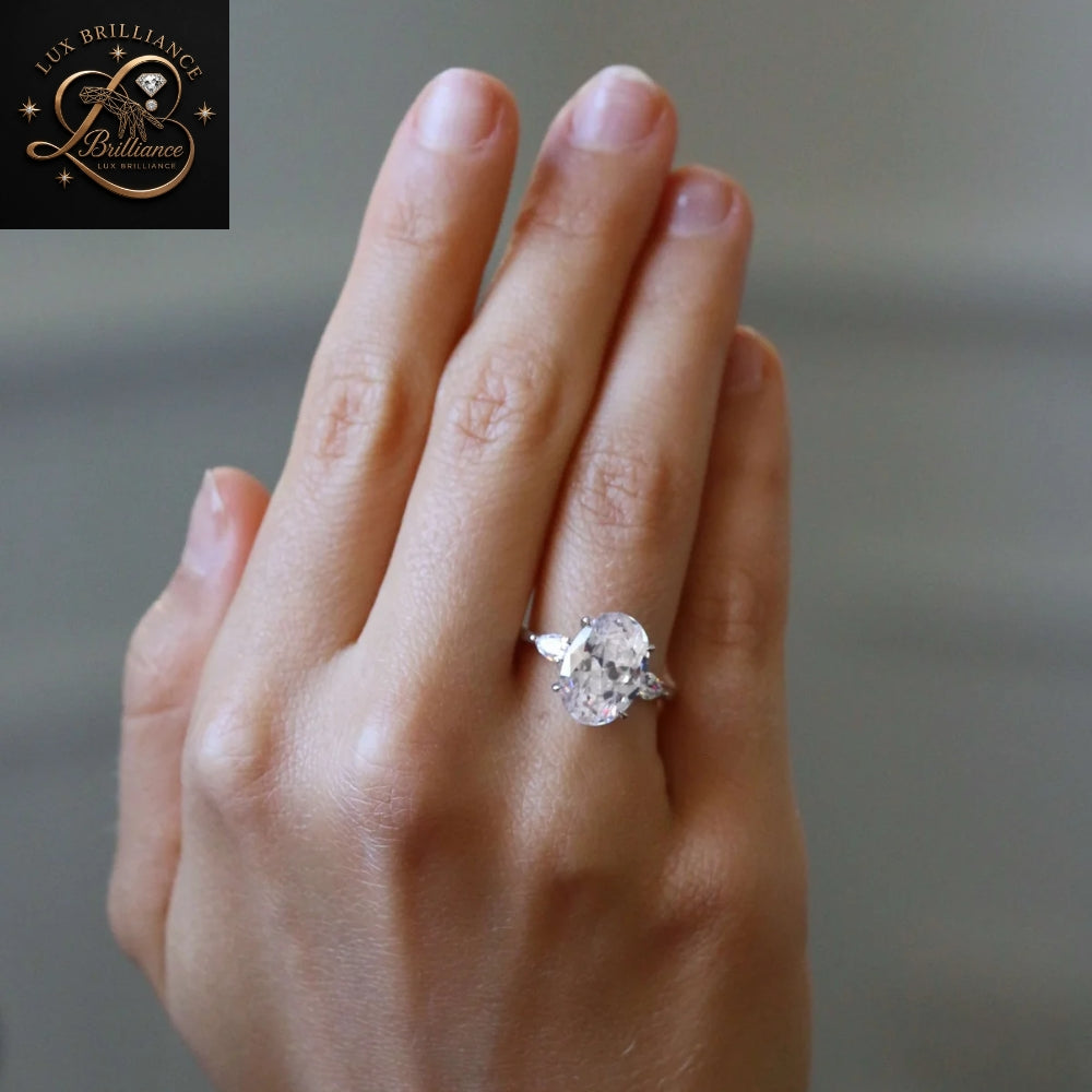 14K Oval & Pear Diamond Engagement Ring | Dainty Three Stone Gold Ring | Gift For Her