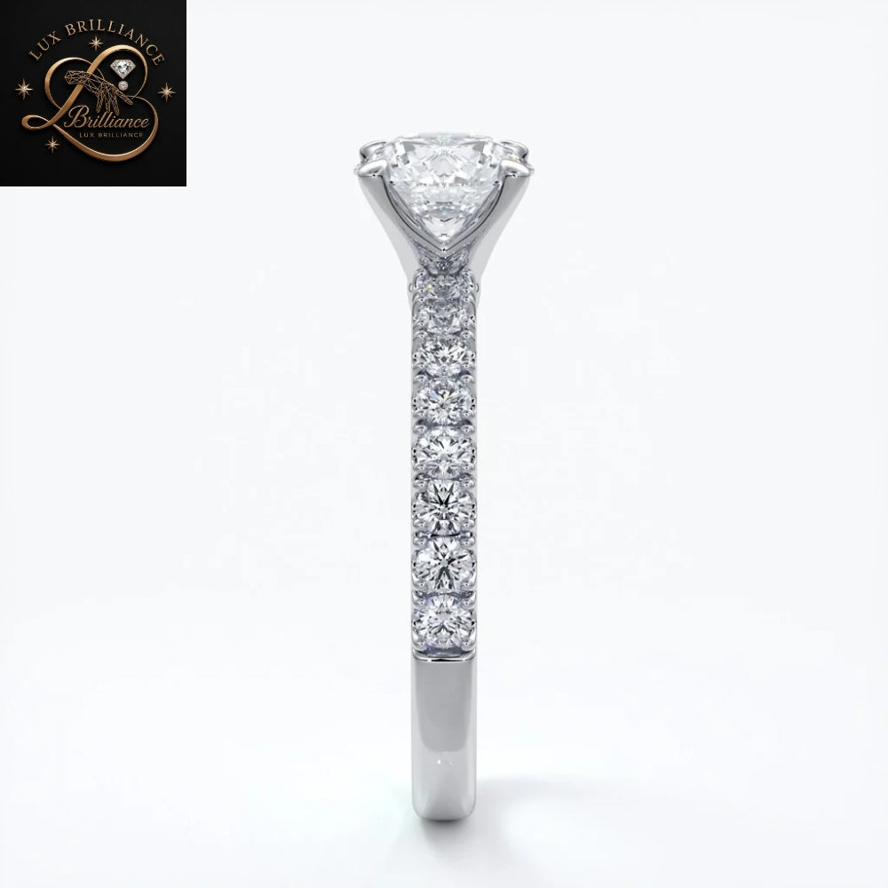 Half-Eternity Round Cut Engagement Ring | Lab Ground Shared Prong - Pave Diamond Ring | Gift For Her (Copy) (Copy) (Copy)