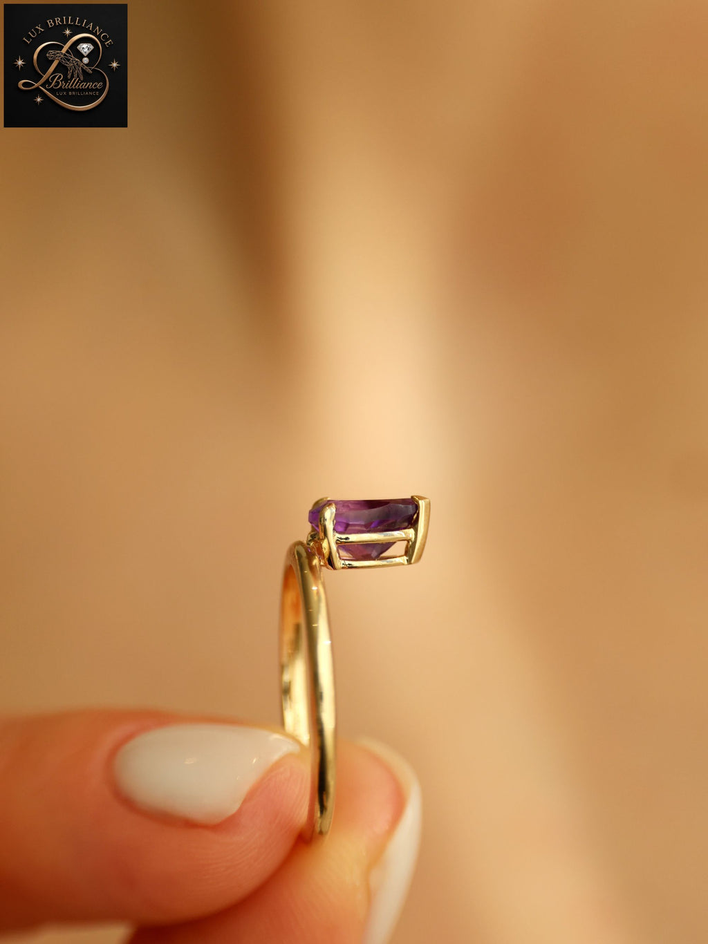 Antique Pear Cut Purple Amethyst Solitaire Ring | February Birthstone Fine Ring