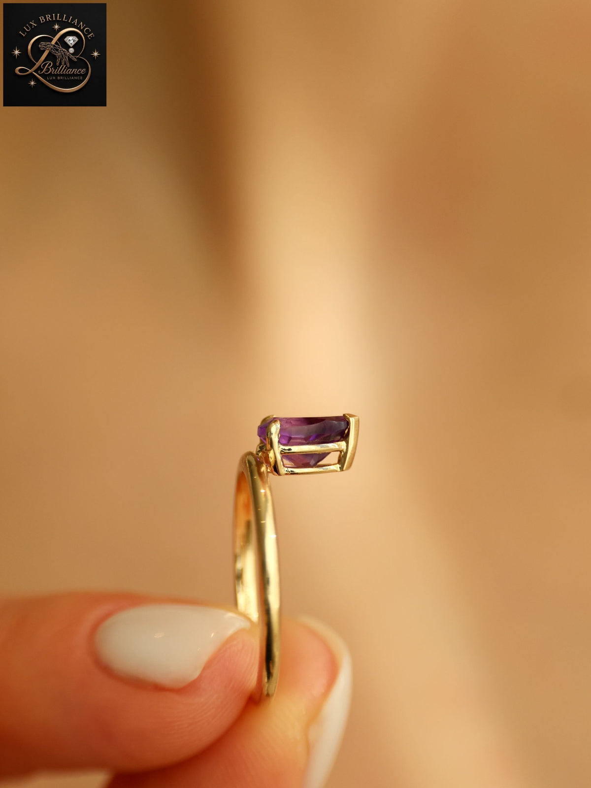 Antique Pear Cut Purple Amethyst Solitaire Ring | February Birthstone Fine Ring
