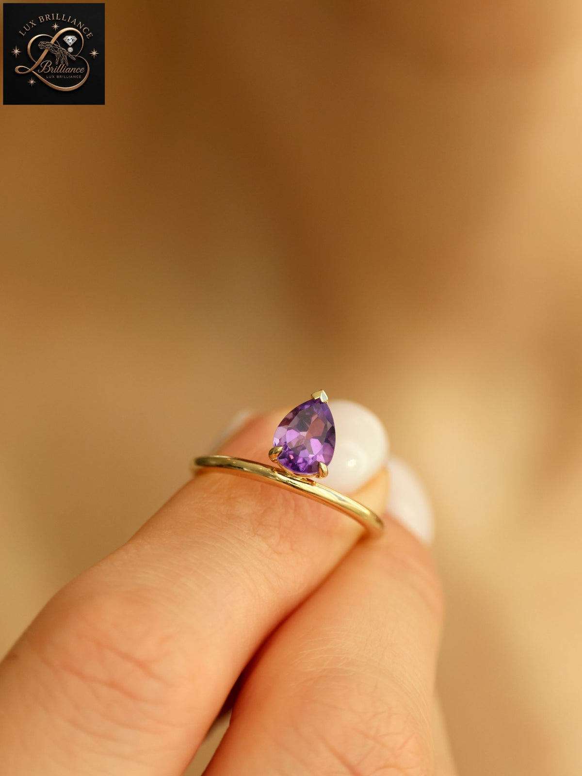 Antique Pear Cut Purple Amethyst Solitaire Ring | February Birthstone Fine Ring