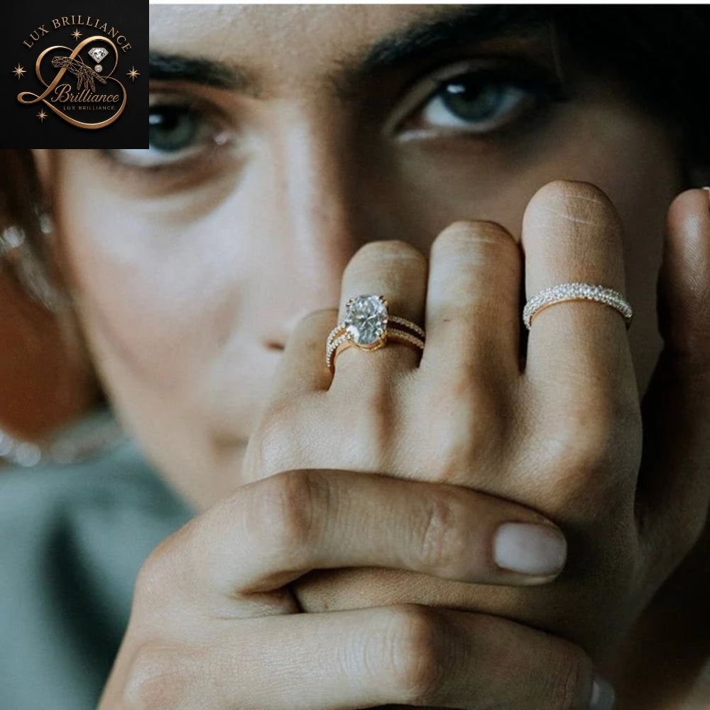 Oval Diamond Split Band Engagement Ring | Trendy Split Shank Solitaire Gold Ring | Gift For Her