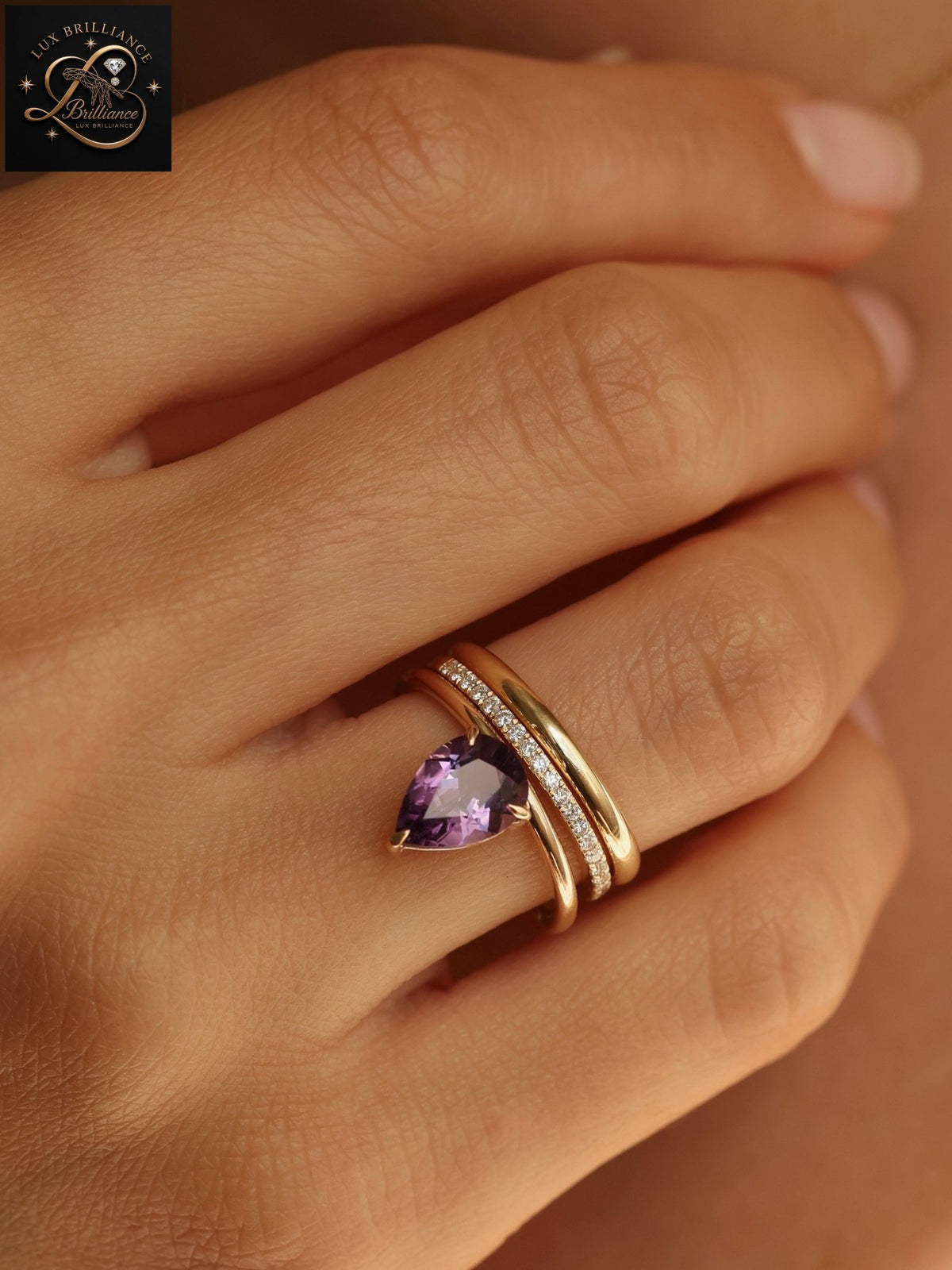 Antique Pear Cut Purple Amethyst Solitaire Ring | February Birthstone Fine Ring