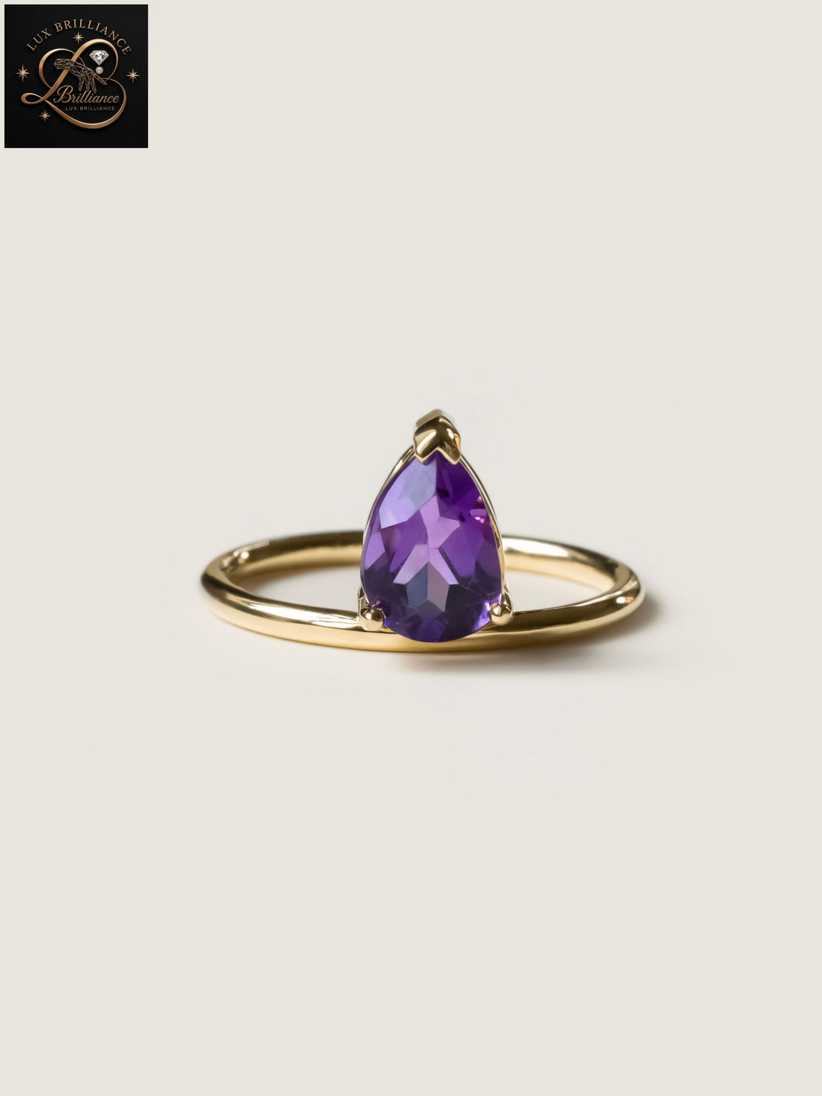 Antique Pear Cut Purple Amethyst Solitaire Ring | February Birthstone Fine Ring