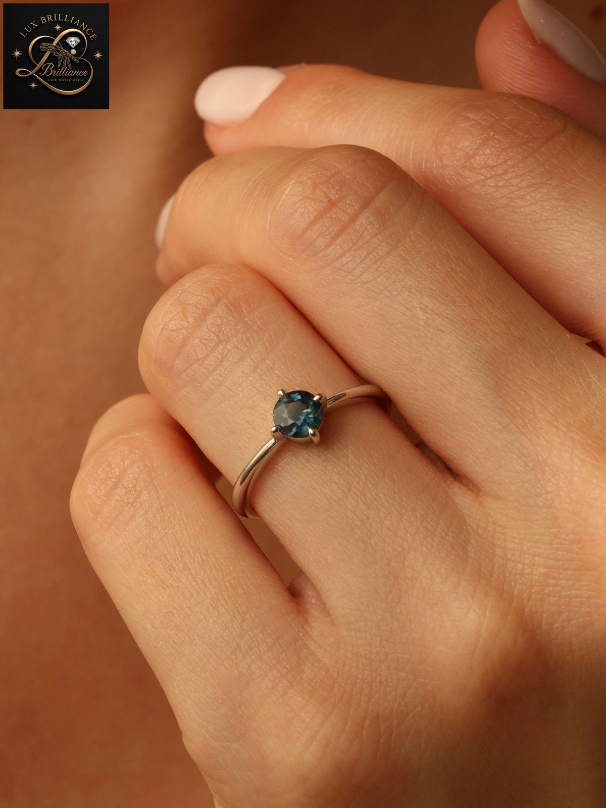 Round Brilliant Cut Deep Blue Sapphire Solitaire Ring | 14K White Gold Engagement Ring