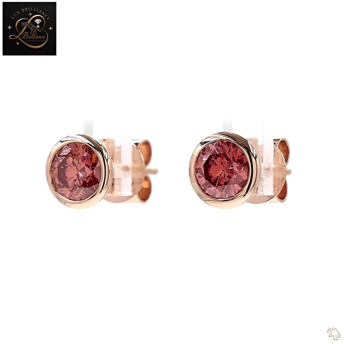 Round Cut Pink Lab-Grown Diamond Bezel Set Stud Earrings | 14K rose gold comfortable push-back posts Earrings