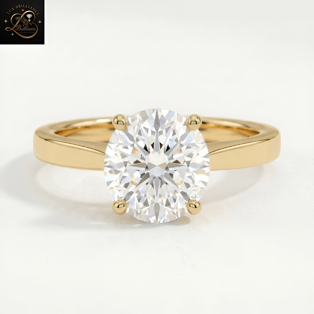 Tapered Round Solitaire Engagement Ring | 18K Lab Diamond Solitaire 4-Prong Sleek Plain Band | Gift For Her (Copy) (Copy) (Copy) (Copy)