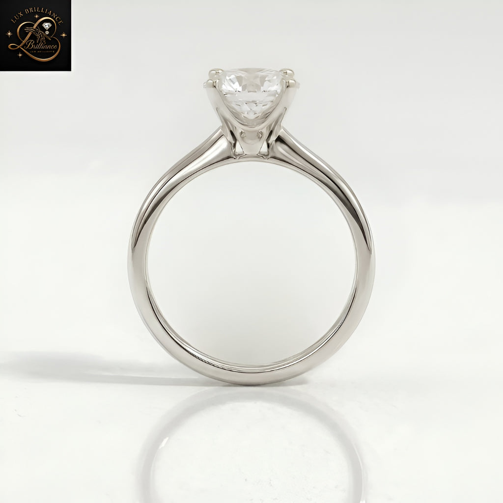Unique 6-Prong Round Solitaire Engagement Ring | Brilliant Lab Diamond sleek Plain Band | Gift For Her
