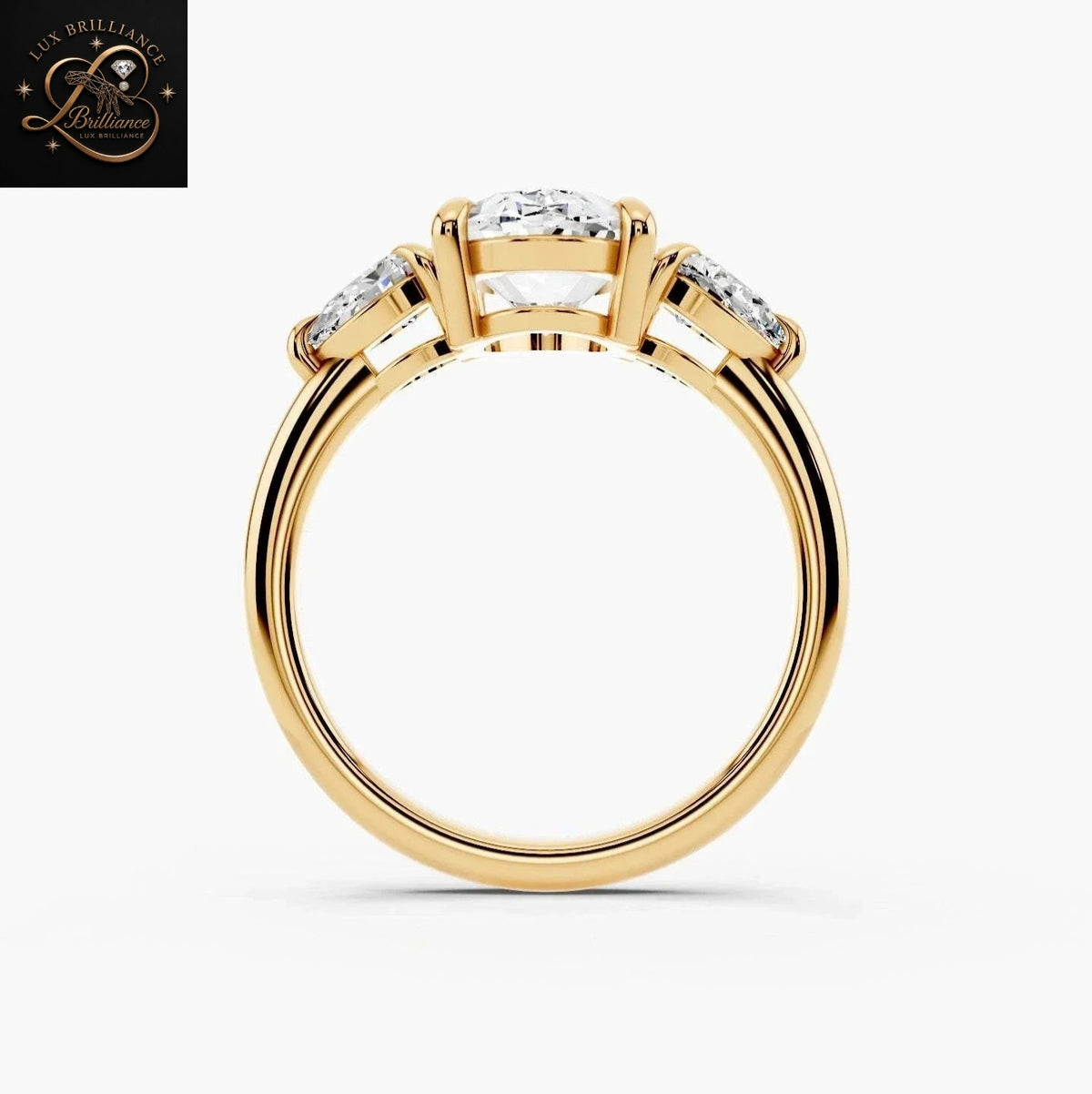 Oval Diamond Engagement Ring with Pear Side Stones | 14K Yellow Gold Gift For Her