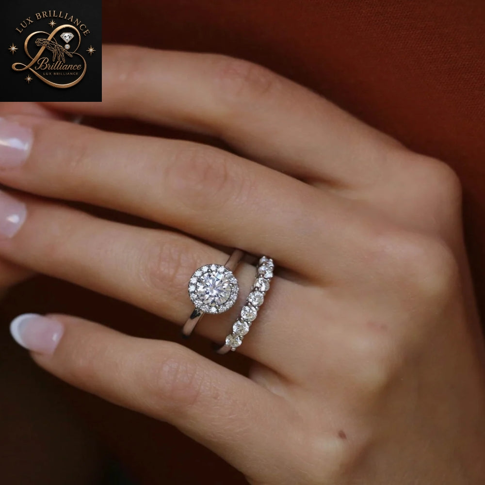Round Cut Diamond Halo Engagement Ring | 18K White Gold Wedding Ring | Gift For Her