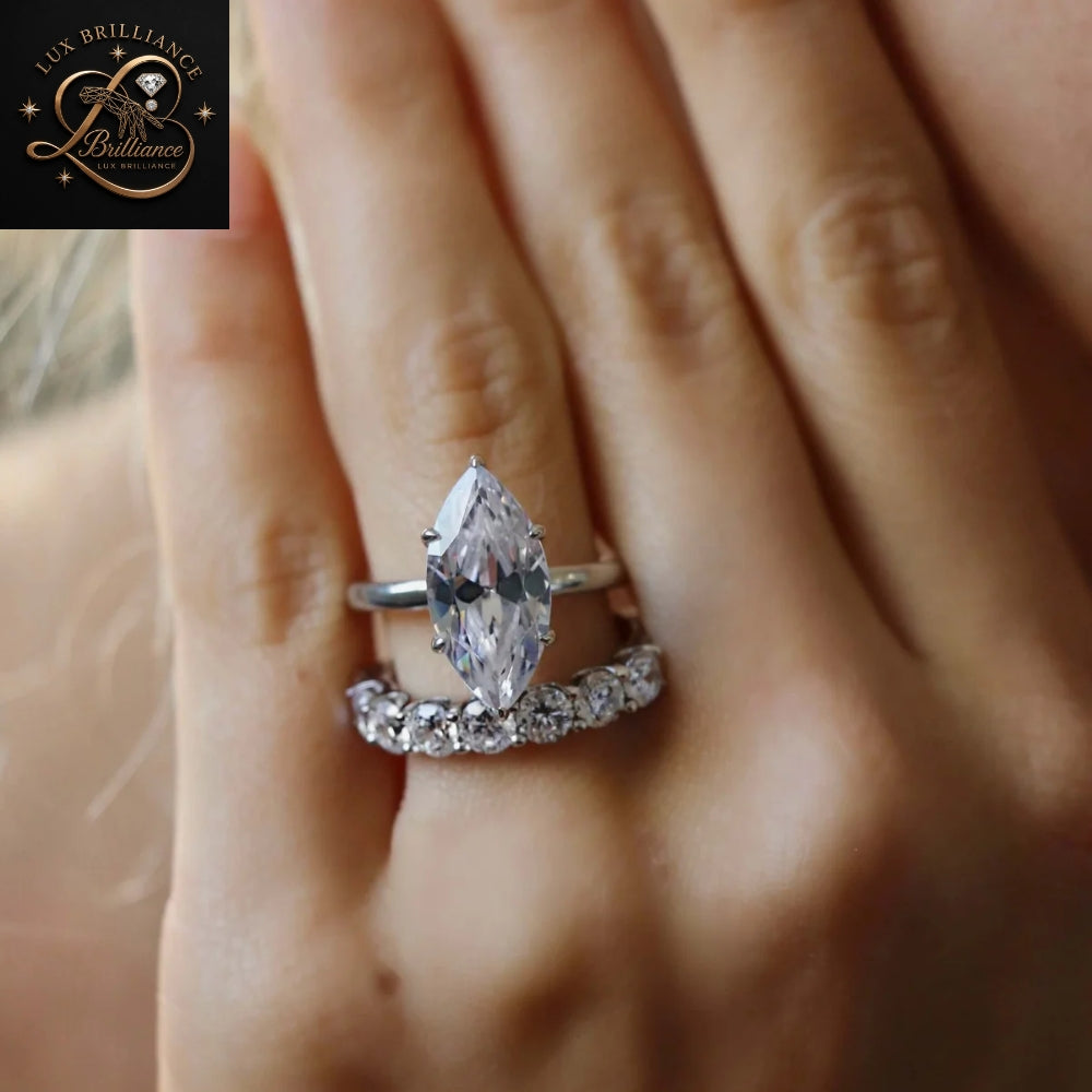 Marquise Cut Solitaire Diamond Engagement Ring |  Simple 6 Prong White Gold Ring | Promise Ring For Gift