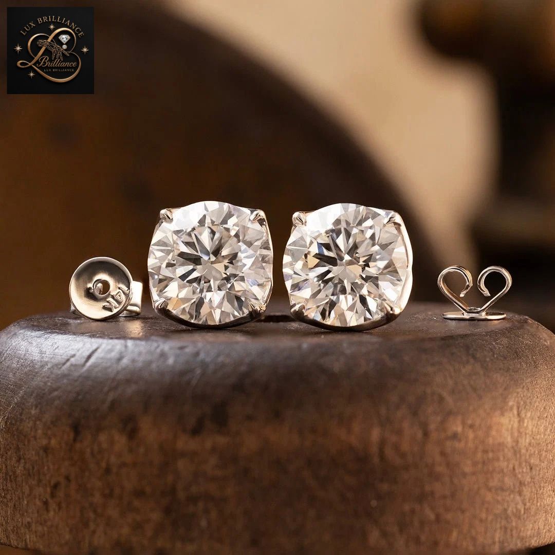 14K Gold 4 prong Round Diamond Solitaire Stud Earrings | Screw Back Post