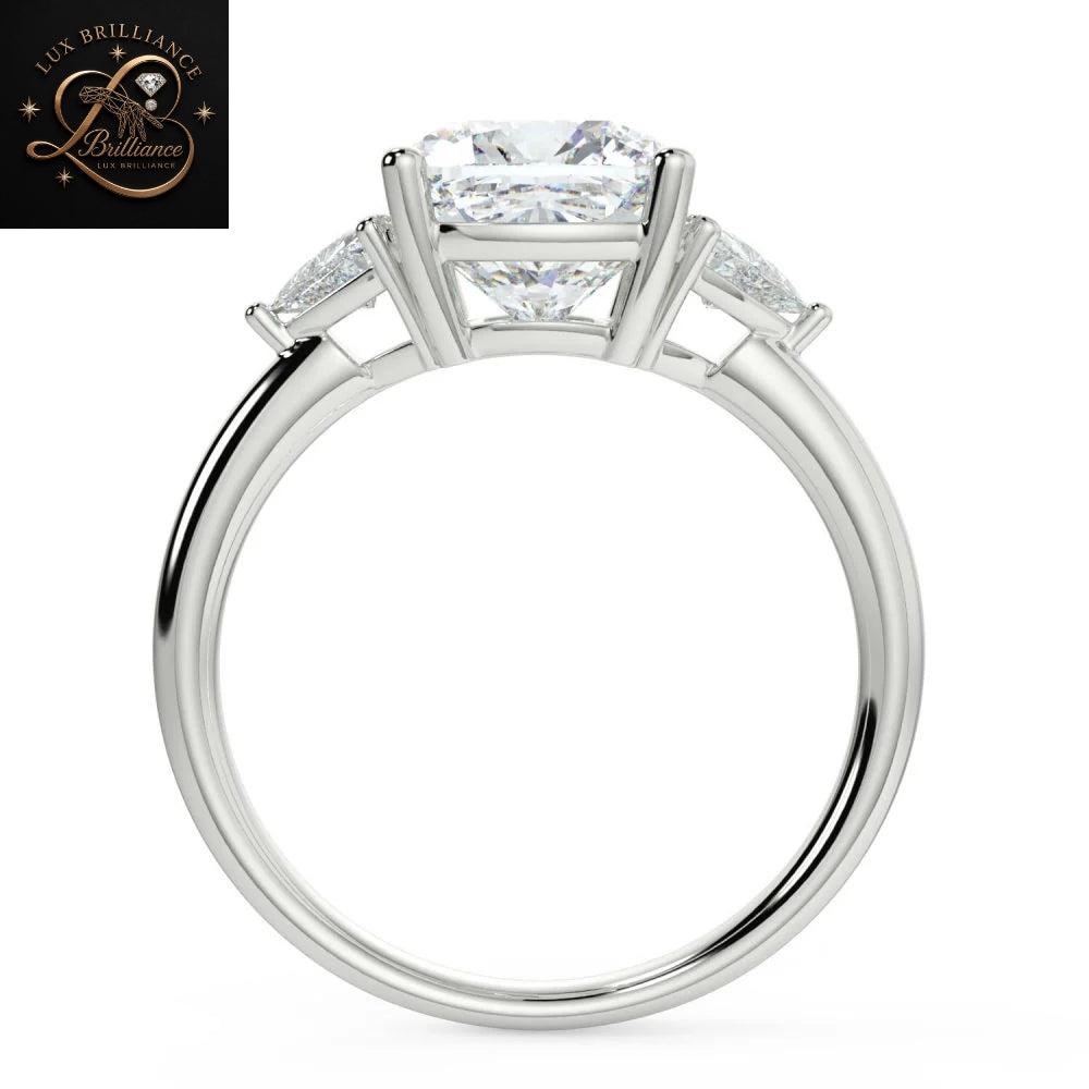 Cushion Cut Three Stone Diamond Engagement Ring |Trillion Side Stones timeless Ring | Gift For Ring