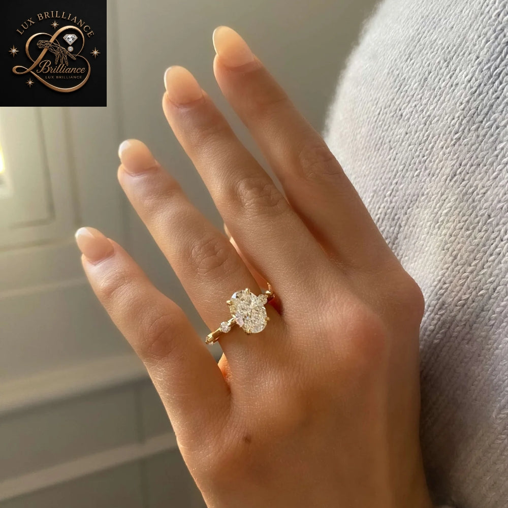 Unique Oval Cut Diamond Engagement Ring with  in 14K / 18K Yellow Gold | Wedding Ring For Her