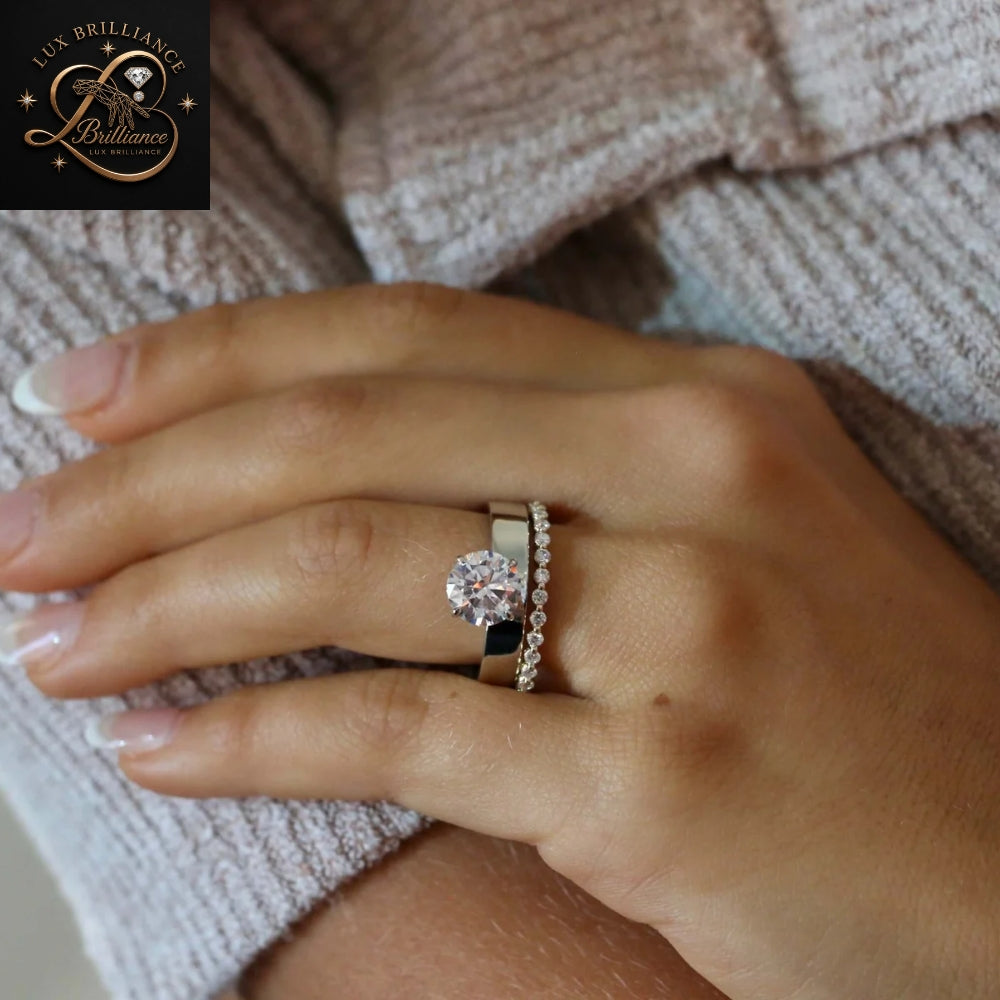 3Ct Round Diamond Solitaire Ring | Modern Wide Band Ring | Primes Ring