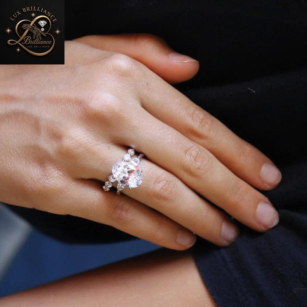 14K Oval & Pear Diamond Engagement Ring | Dainty Three Stone Gold Ring | Gift For Her