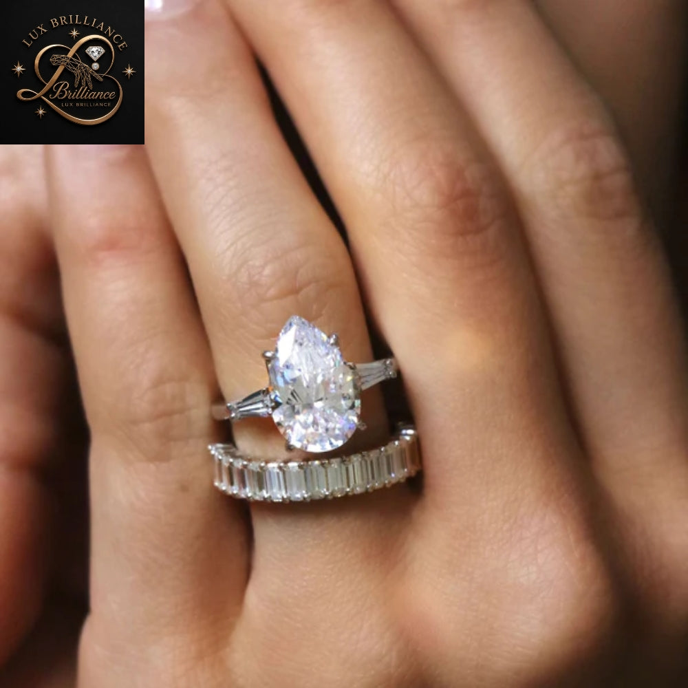 2Ct Pear Cut Diamond Engagement Ring | Teardrop Baguette Side Stones Ring | Anniversary Gift (Copy)