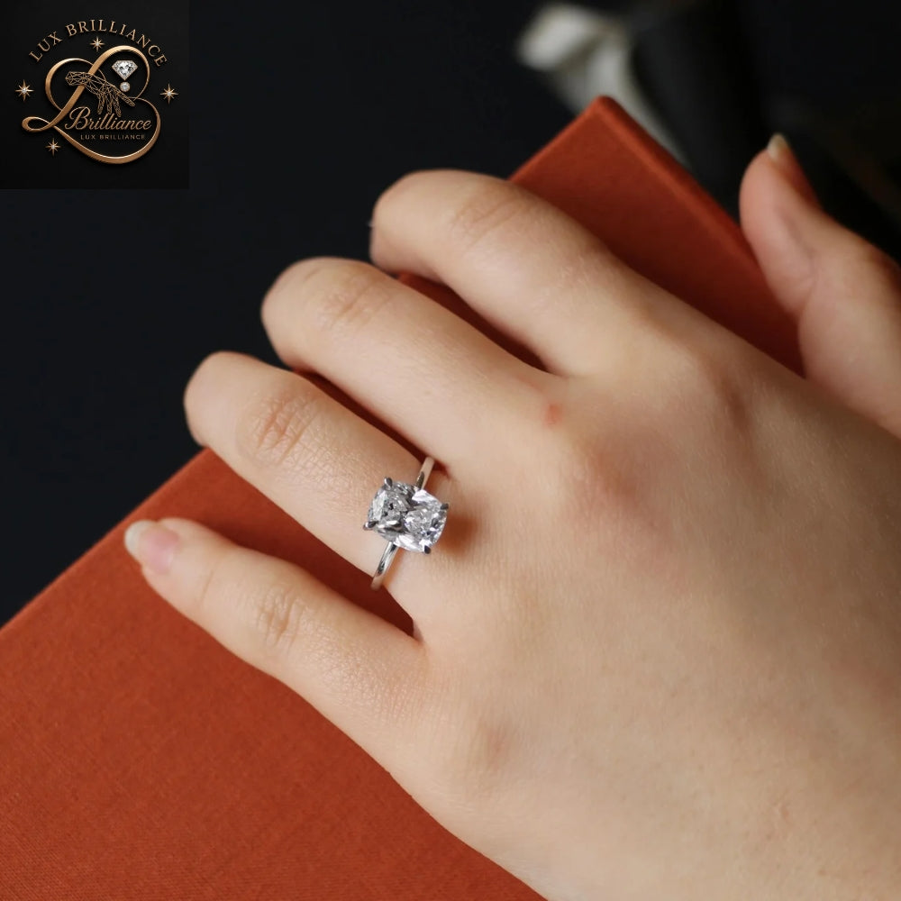 Elongated Cushion Cut Diamond Engagement Ring | 18k White Gold Ring | Gift For Ring