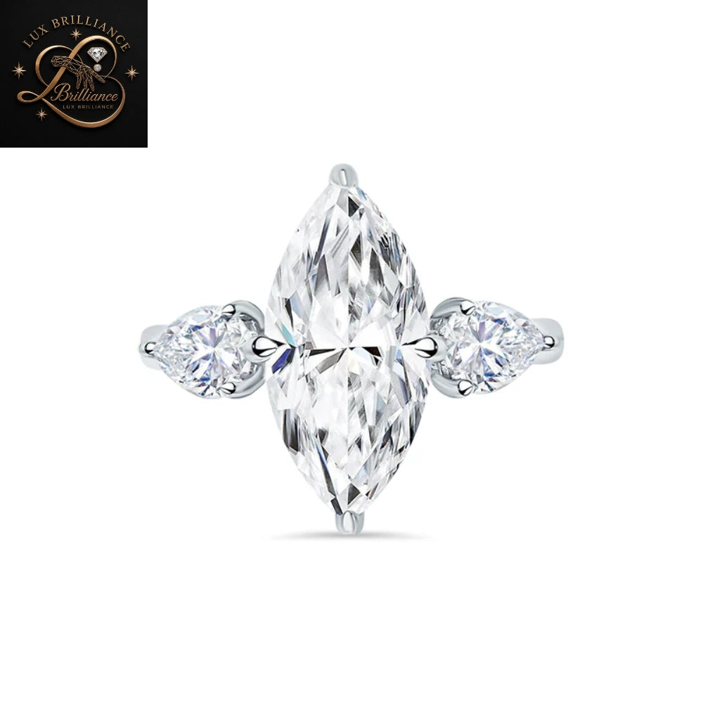 Marquise Cut Diamond Three Stone Engagement Ring with  White Gold / gift for her (Copy) (Copy)