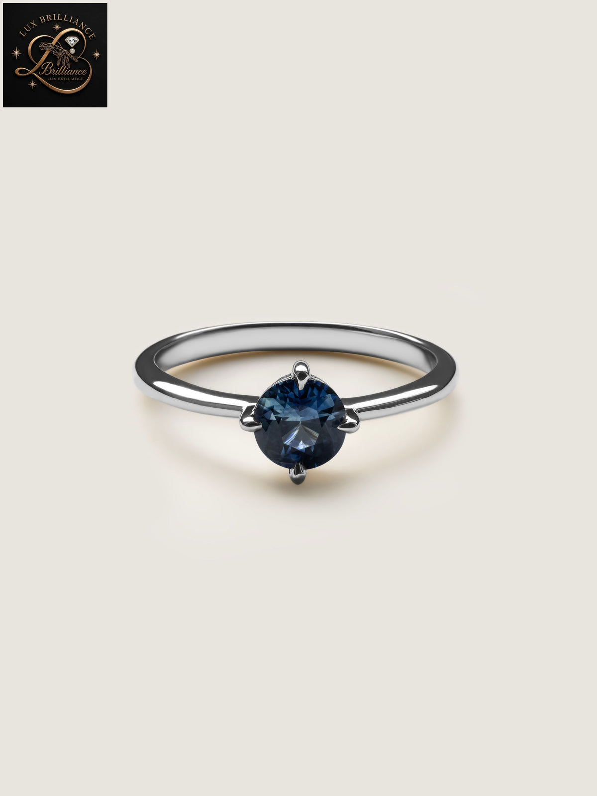 Round Brilliant Cut Deep Blue Sapphire Solitaire Ring | 14K White Gold Engagement Ring