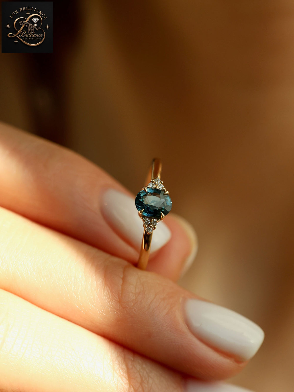 Oval Cut Ocean Blue Sapphire Engagement Ring | 14K Yellow Gold Cluster Band Vintage Inspired Ring