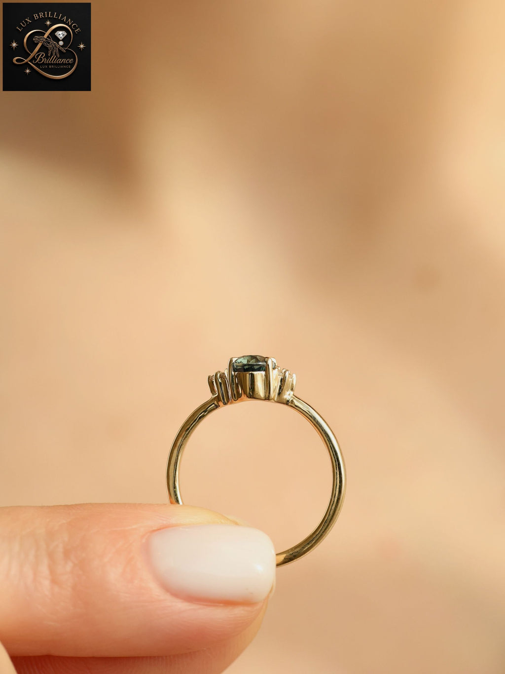Oval Cut Ocean Blue Sapphire Engagement Ring | 14K Yellow Gold Cluster Band Vintage Inspired Ring