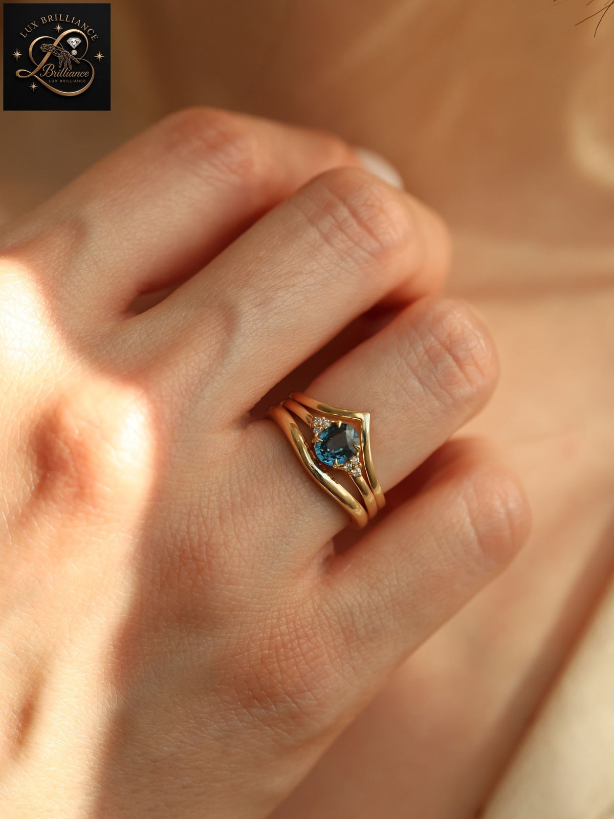 Oval Cut Ocean Blue Sapphire Engagement Ring | 14K Yellow Gold Cluster Band Vintage Inspired Ring